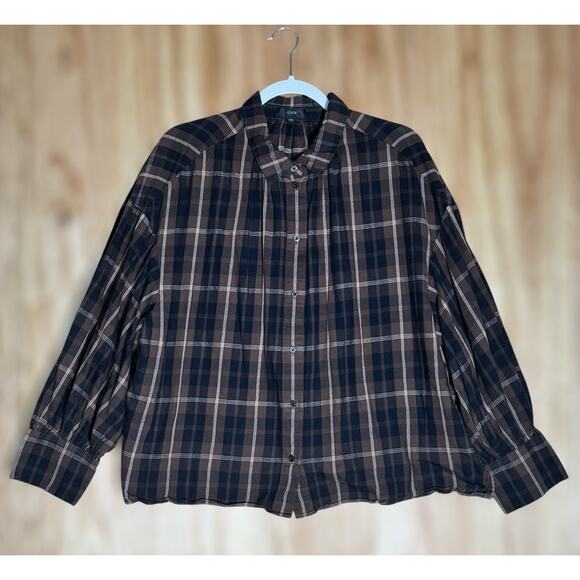 J.Crew XXL Brown Plaid Peasant Top Bishop Sleeve Soft Grunge Boho Prairie Chic - Picture 1 of 8